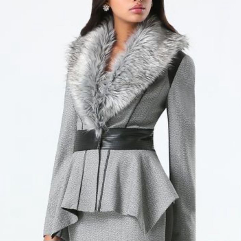 bebe Charcoal Blazer with Faux Fur Trim